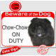 Red Portal Sign "Beware of the Dog, black Chow-Chow on duty" 24 cm, gate plate photo notice