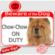 Red Portal Sign "Beware of the Dog, red Chow-Chow on duty" fawn orange Chow gate plate placard Choo panda