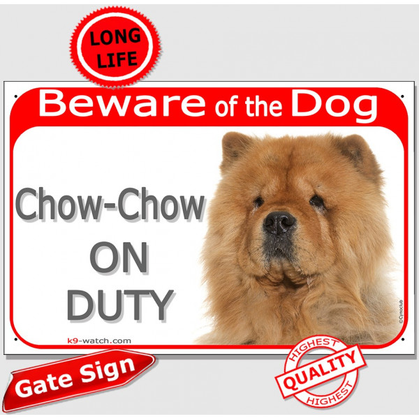 Red Portal Sign "Beware of the Dog, red Chow-Chow on duty" fawn orange Chow gate plate placard Choo panda