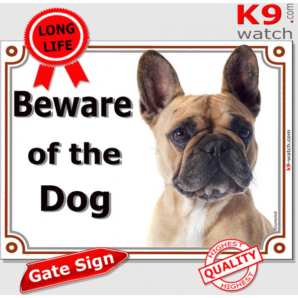Red Fawn French Bulldog, portal Sign "Beware of the Dog" Gate plate photo Frenchie door plaque notice