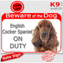 Red Portal Sign "Beware of the Dog, English Cocker on duty" 24 cm
