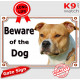 Fawn orange Amstaff, portal Sign "Beware of the Dog" portal placard, gate plate, door panel red photo notice american stafford t