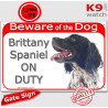 Red Portal Sign "Beware of the Dog, black & white Brittany Spaniel on duty" gate plate photo notice Wiegrief french
