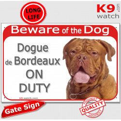 Red Portal Sign "Beware of the Dog, Dogue de Bordeaux on duty" 24 cm