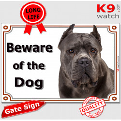 Blue Cane Corso,, portal Sign "Beware of Dog" gate plate Grey Italian Mastiff , Door placard panel photo notice