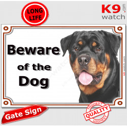 Rottweiler head, portal Sign "Beware of the Dog" gate plate rotate, placard panel Rott gate plate photo notice, door plaque