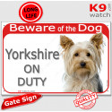 Red Portal Sign "Beware of the Dog, Yorkshire on duty" 24 cm