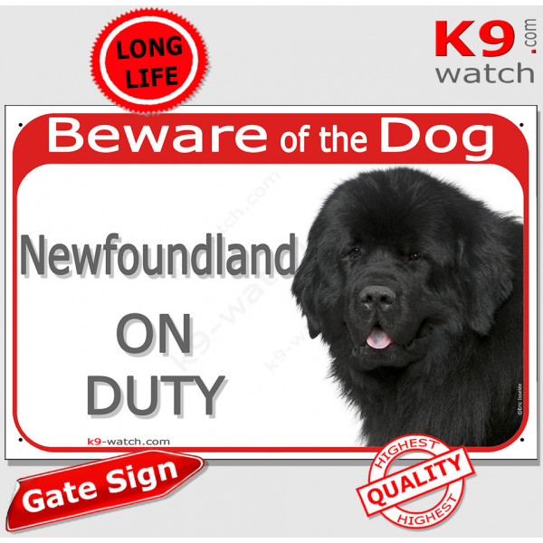 Red Portal Sign "Beware of the Dog, Black Newfoundland on duty" Plate photo notice newf Gate panel