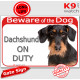 Red Portal Sign "Beware of Dog, Dachshund on duty" 24 cm