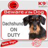 Red Portal Sign "Beware of Dog, wirehaired Dachshund on duty" Gate plate Black & Tan Dackel Teckel Doxie Weenie photo notice