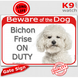 Red Portal Sign "Beware of the Dog, Bichon Frise on duty" 24 cm