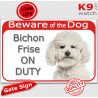 Red Portal Sign "Beware of Dog, Bichon Frise on duty" door plate panel photo notice Curly Tenerife