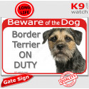 Red Portal Sign " Beware of the Dog, Border Terrier on duty" 24 cm