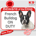 Red Portal Sign "Beware of the Dog, French Bulldog on duty" 24 cm