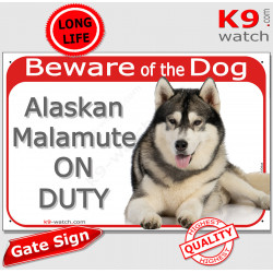 Red Portal Sign "Beware of the Dog, Alaskan Malamute on duty" Gate plate photo notice Door plaque lying