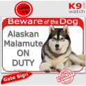 Red Portal Sign "Beware of the Dog, Malamute on duty" 24 cm
