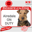 Red Portal Sign "Beware of the Dog, Airedale on duty" 24 cm