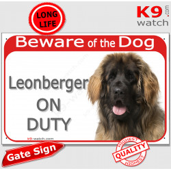 Red Portal Sign "Beware of the Dog, Leonberger on duty" 24 cm, gate plate notice dog photo