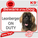 Red Portal Sign "Beware of the Dog, Leonberger on duty" 24 cm