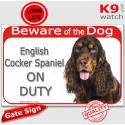 Red Portal Sign "Beware of the Dog, English Cocker on duty" 24 cm