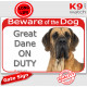 Red Portal Sign "Beware of the Dog, brown fawn Great Dane on duty" 24 cm, gate plate notice dog photo