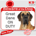 Red Portal Sign "Beware of the Dog, Great Dane on duty" 24 cm