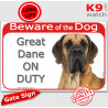 Red Portal Sign "Beware of the Dog, brown fawn Great Dane on duty" 24 cm, gate plate notice dog photo