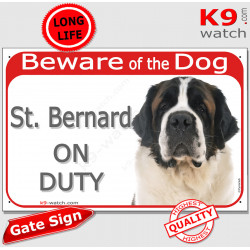 Red Portal Sign "Beware of the Dog, St. Bernard on duty" 24 cm, Gate plate photo notice Bernhardiner