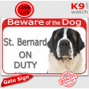 Red Portal Sign "Beware of the Dog, St. Bernard on duty" 24 cm