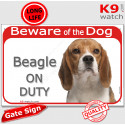 Red portal Sign "Beware the of Dog, Beagle on duty" 24 cm