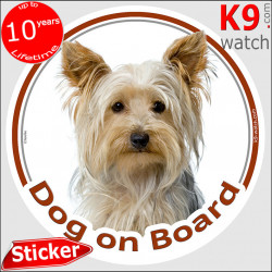 Yorkshire Terrier Head, car circle sticker "Dog on board" decal adhesive car label photo york yorkie notice