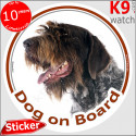 Korthals Griffon, circle car sticker "Dog on board" 14 cm