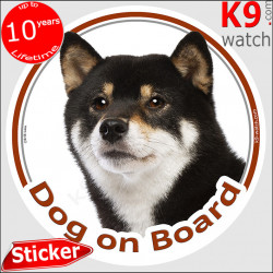 Tricolor black and tan Japanese Shiba Inu, circle sticker "Dog on board" car decal label adhesive photo notice