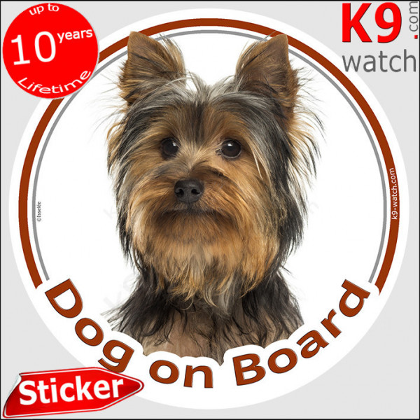 Yorkshire Terrier Head, car circle sticker "Dog on board" decal adhesive car label photo york yorkie notice