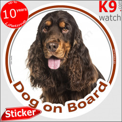 Brown Liver and Tan, english Cocker circle sticker "Dog on board" car decal label spaniel photo notice adhesive
