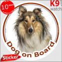 Rough Collie, car circle sticker "Dog on board" 14 cm