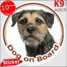 Border Terrier Head, circle sticker "Dog on board" decal adhesive car label photo notice
