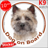 Cairn Terrier Head, circle sticker "Dog on board" decal adhesive car label photo notice