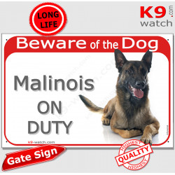 Red Portal Sign "Beware of the Dog, Belgium Shepherd Malinois on duty" gate plate notice Mechelaar, Mechelse Herder Schepherd ph