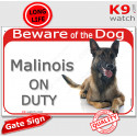 Red Portal Sign "Beware of the Dog, Malinois on duty" 24 cm