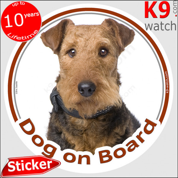 Airedale Terrier, car circle sticker "Dog on board" Decal label photo adhesive notice Bingley Waterside Terrier