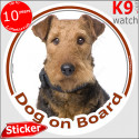 Airedale, car circle sticker "Dog on board" 14 cm