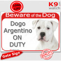 Red Portal Sign "Beware of the Dog, Dogo Argentino on duty" 24 cm