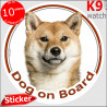 Fawn orange Japanese Shiba Inu, car circle sticker "Dog on board" decal adhesive photo notice label