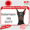 Red Portal Sign "Beware of the Dog, Dobermann on duty" 24 cm