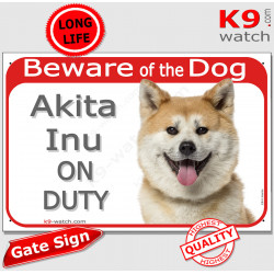 Red Portal Sign "Beware of Dog, Akita on duty" 24 cm