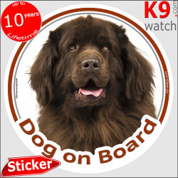 Brown chocolate Newfoundland, car circle sticker "Dog on board" decal adhesive label photo notice