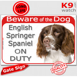 Red Portal Sign "Beware of the Dog, English Springer on duty" 24 cm