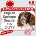 Red Portal Sign "Beware of the Dog, English Springer on duty" 24 cm