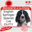 Red Portal Sign "Beware of the Dog, English Springer on duty" 24 cm